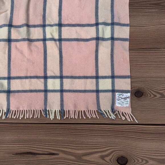 VINTAGE Troy Robe Pink Blue Plaid 100% Wool Baby Child Stadium Throw Blanket - Picture 3 of 10